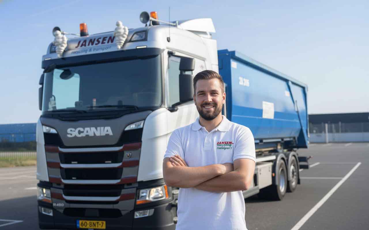 Nieuwe chauffeur die bij de vrachtwagen staat